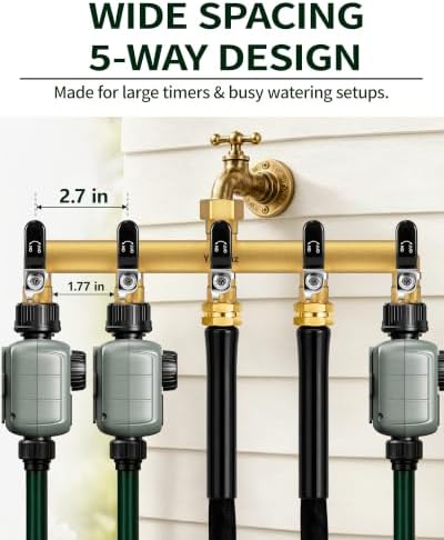 5-Way Garden Hose Splitter, Heavy-Duty Brass, 3/4" GHT, Black - Image 3