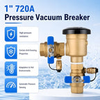 4 Pack 1 Inch Backflow Preventer, Brass Pressure Vacuum Breaker Assembly, 400 PSI Sprinkler Backflow Valve for Lawn Irrigation, Garden Water Lines and Outdoor Anti-Siphon Protection - Image 5