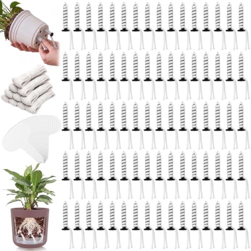 80 Pack Self Watering Spikes with Wick Rope and Label, Spiral by Ferrochef