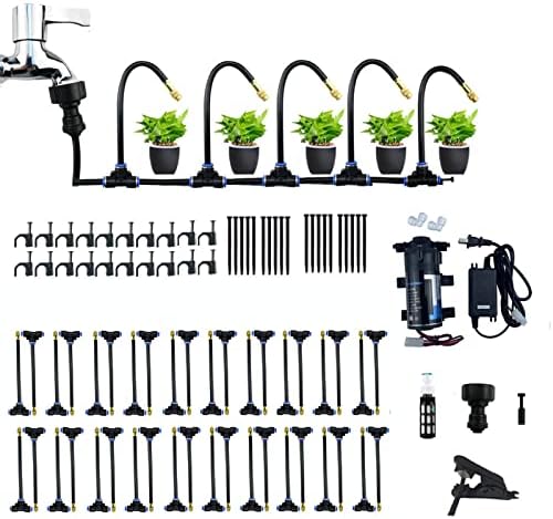 Outdoor Misting Cooling System Kit with 24v Silent Pump & Adjustable Nozzles & Flexible Misting Line & Filter, Patio Misters Mister System Drip Irrigation System for Outsi(Size:25mtube + 40 nozzles) by Melairy