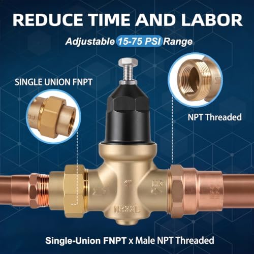 Upgraded 1" Brass Pressure Reducing Valve，Water Pressure Regulator for home with Double Union FNPT Connection - Stainless Steel Strainer Screen (Single Union FNPT) - Image 3