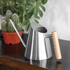 Modern Indoor Watering Can with Long Spout, Wooden Handle, 3 Colors - Black, White, Silver (Stainless Metal Desing) - Image 3