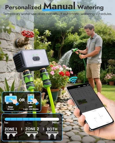 Insoma 2-Zone WiFi Water Timer Brass Inlet Outlet, Smart Sprinkler Timer, No-Gateway 2.4GHz, APP Remote Control WiFi Hose Timers, Voice Control with Alexa, Rain Delay and Manual Mode for Lawn Watering - Image 6