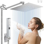 10" High Pressure Square Rainfall Shower Head and 2-in-1 Hand Shower, Equipped with 78"Hose,3 Way Diverter Valve, Adhesive Shower Head Holder (AWAXFOLO Chrome Square Shower Head Set) by AWAXFOLO