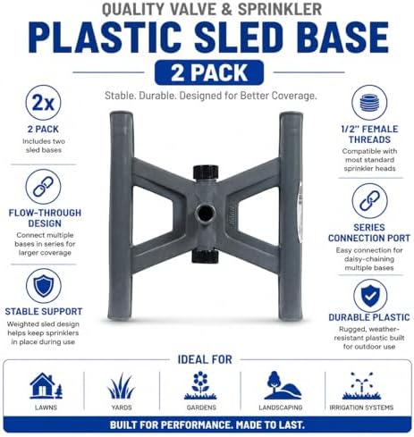 Quality Valve & Sprinkler Plastic Sled Base Sprinkler Stands, Flow-Through Design, 1/2 in. Female Threads, Gray, Above-Ground Sprinkler Support, 2 Pack - Image 3