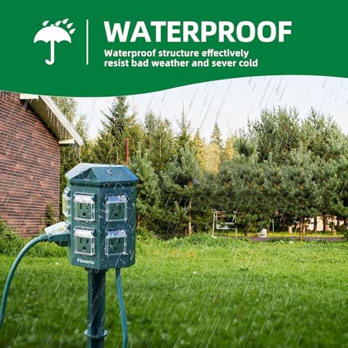 Flexora Outdoor Power Strip with 24-Hour Mechanical Timer, 25 FT Extension Cord Waterproof, 6 Grounded Outlets for Graden and Yard Decorations, ETL Listed (25 FT) - Image 4