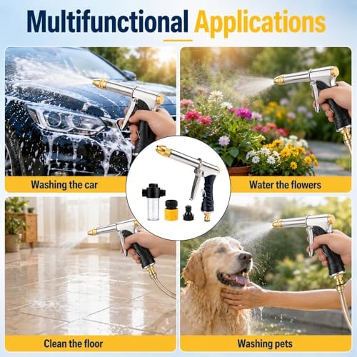High-Pressure Hose Nozzle Gun for Car & Garden,Upgrade Garden Hose Pressure Washer,3 Adjustable Spray Modes,Heavy Duty Metal Spray Gun With Full Brass Nozzle,Suitable for Lawn,Plants - Image 6