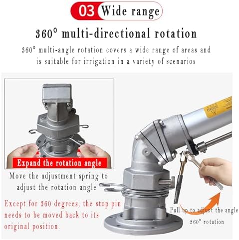 Irrigation Spray Gun, Vertical Rocker Arm Ground Irrigation Spray Gun, 360° Multi-directional Rotation, 22°-44° Adjustable Elevation Conversion, Solves Large-area Irrigation Problems - Image 5
