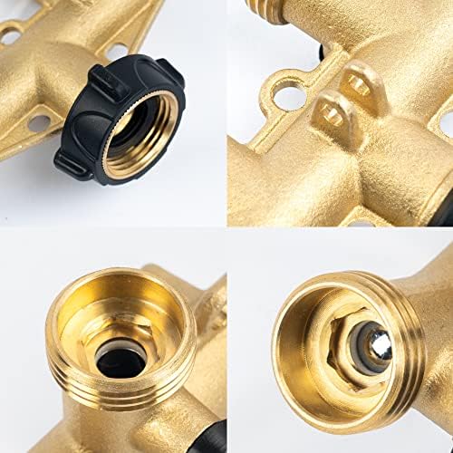 Hourleey Brass 4 Way Heavy Duty Garden Hose Splitter, Water Hose Splitter for 3/4" Hose Connector, Hose Faucet Splitter Hose Spigot Adapter 4 Valves with 4 Rubber Washers & Tape (Pack of 2) - Image 4