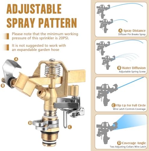 Blushtier 2 Pack Brass Impact Sprinklers for Yard Adjustable Lawn Sprinkler with Heavy Duty Brass Head and Aluminum Spike Base Tape Lawn Equipment for Large Area Yard Patio Garden Irrigation - Image 3