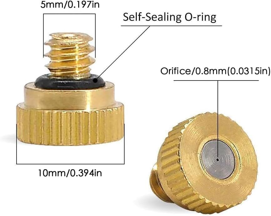 Mister nozzles brass Cooling System Brass Nozzle 10/24 UNC Brass Atomizing Nozzle Low Pressure Atomizing Sprayer used for spray disinfection, dust removal 50pc 0.5mm (0.0197in) 50pc 0.8mm（0.0315in） - Image 2