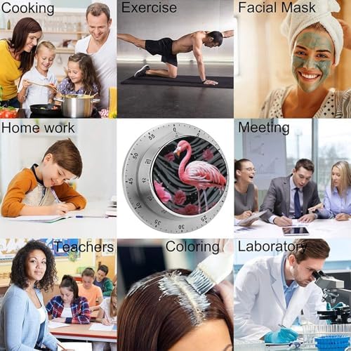 Mechanical Kitchen Timers for Cooking,Flamingo Printed 60 Minute Magnetic Countdown Timer,Cute Cooking Timers with Alarm,Stainless Steel Time Timer Manual No Batteries Required - Image 5
