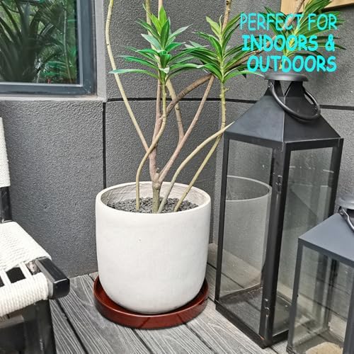 Ceramic Plant Saucer 14.5 Inch, Round Plant Trays for Indoors/Outdoors, Flower Pot Saucers for Holding Water Drips and Soil, Drainage Tray for Plant Pot, Reactive Glaze Brown - Image 2