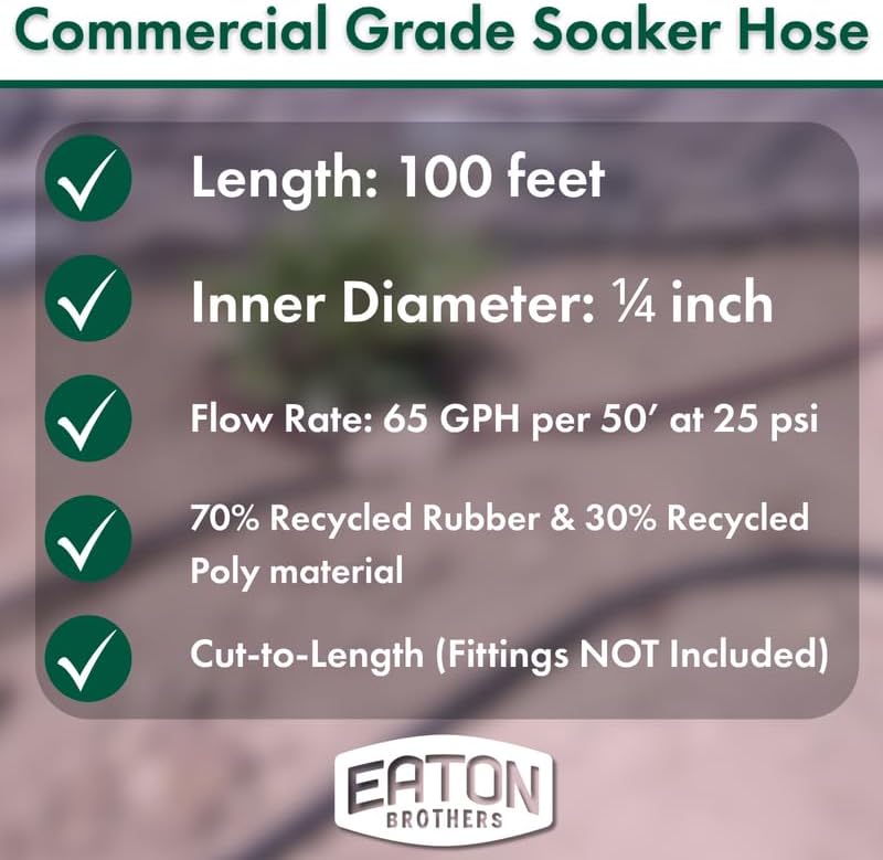 Eaton Brothers Bulk Soaker Hose – 100 ft, 1/4" Inner Diameter – Flexible Drip Watering Line for Gardens, Raised Beds & Landscaping – Durable, No-End Design for Custom Length Systems - Image 2
