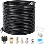 Sewer Jetter Kit for Pressure Washer, 100FT Drain Cleaning Hose with Corner Rotating and Button Nose Nozzles, 1/4" NPT Sewer Jet Nozzle Set with Spanner, Tape, Pins, 5800 PSI by Javneo