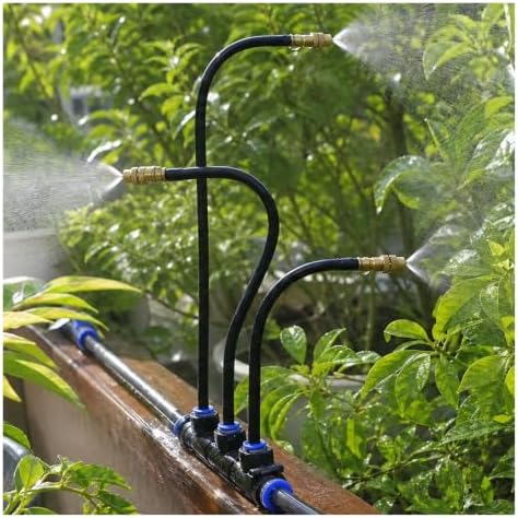 Brass 360° Rotatable Cooling Misting System Kit with Flexible Spray Nozzles, Outdoor Patio Mister, Garden Irrigation with Filter & Durable PE Hose by Unknown