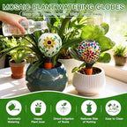 VOREEN Mosaic Plant Watering Globes with Terracotta Watering Spikes, 17oz Glass Self Watering Globes for Indoor & Outdoor Potted Plants, Decorative Water Drippers, Set of 2 - Image 2