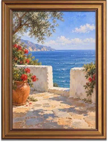 Sea View Between White Stone Walls Gold Framed Poster for Entryway Art by Unknown