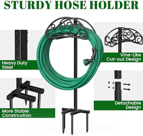 Sunvigor Garden Hose Holder, Heavy Duty Metal Hose Stand with 4 Spikes, Holds Up to 150FT Hose, No Drill Freestanding Hose Reel Alternative for Yard Lawn Outdoor - Image 5