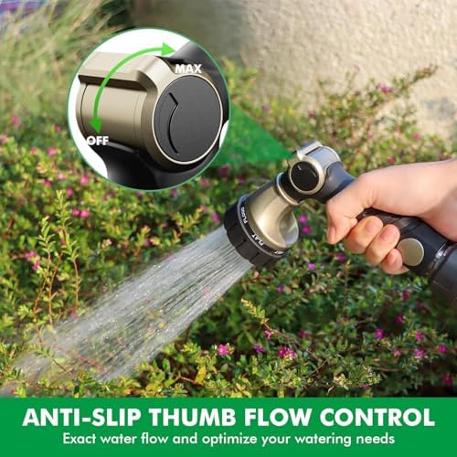 Heavy Duty Metal Garden Hose Nozzle with 7 Watering Patterns - High Pressure Spray Nozzle for Watering Plants, Car Washing, and Pets - Thumb Control & On/Off Valve, Bronze - Image 5