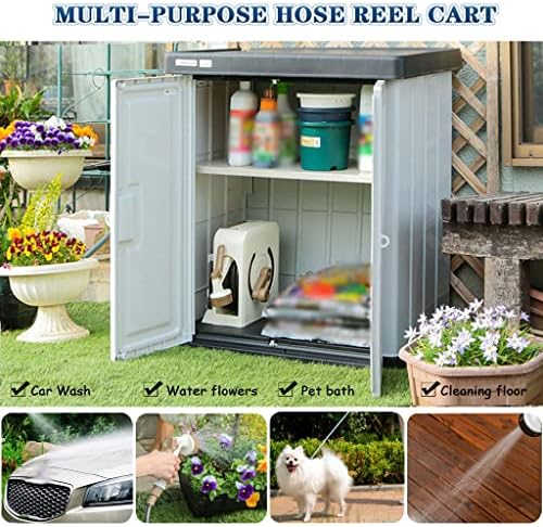 Hose Reel Cart Water Hose Cart Reel Compact Garden Hose Organizer, Portable Retractable Hose Reel, Household Car Wash Tool with Water Gun, for Backyard (Beige Hose Cart+15m Pipe) - Image 5