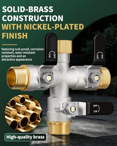 3 Way Hose Splitter, Heavy Duty Brass Garden Water Hose Splitter - Image 6