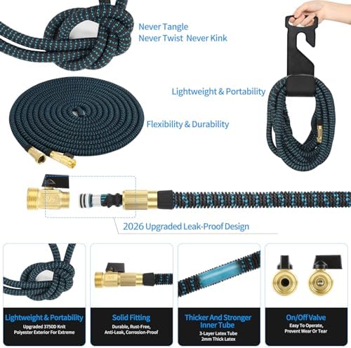 200 ft Expandable Garden Hose - All New 2026 Retractable Water Hose with 3/4" Solid Brass Fittings, Extra Strength Fabric - Flexible Expanding Hose with 10 Pattern Spray Nozzle - Image 4