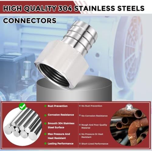 6pcs Stainless Steel Hose Barb Fitting 1" Barb to 1" NPT Female - Image 4