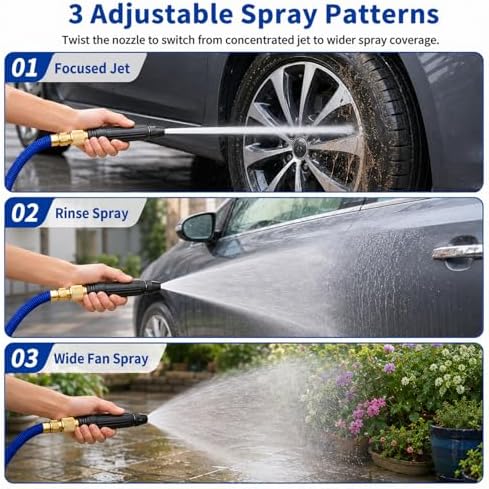 High Pressure Hose Nozzle with 24.6 ft Hose, Jet Sweeper Nozzle with 3/4 Garden Hose Adapter, Car Wash Hose Kit for Driveway Patio Yard Cleaning (24.6 ft Hose) - Image 5