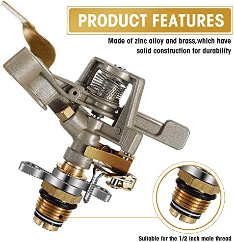 Impact Sprinkler Head Brass Pulsating Sprinkler Lawns Garden Adjustable 360 Degrees Watering Heavy Duty Sprinkler Head with Nozzles for Yard and Grass Irrigation (9 Pieces) - Image 5