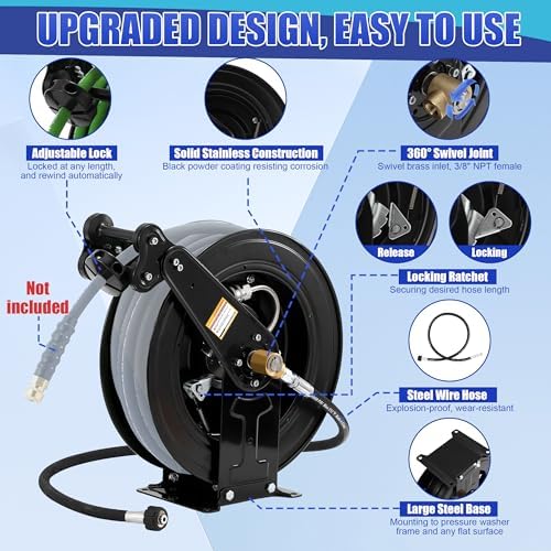 FIXFANS High Pressure Washer Hose Reel 3/8" X 50 FT, Pressure Washer Extension Wand 120” - Image 2