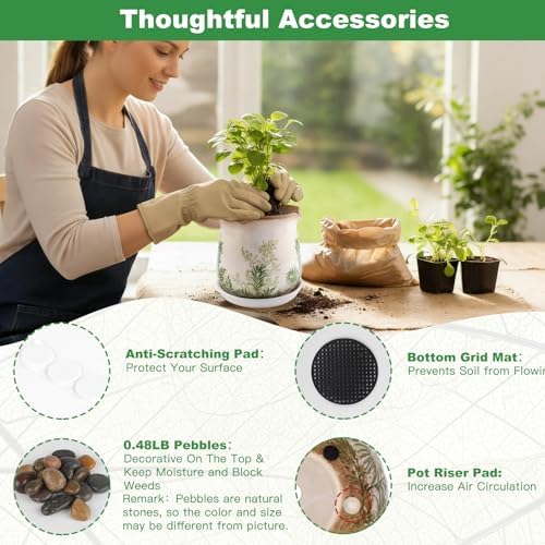 Ceramic-Planters-for-Indoor-Plants with Saucer, 6 inch Vintage Ice Crackle Glaze Plant Pots with Drainage Holes, Decorative Flower Pots for Outdoor Garden Home Decor, Tuscan Pot for Plant - Image 7