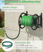 Garden Hose Reel Wall Mounted, Heavy-Duty Water Hose Holder Winder with 3.9 ft Leader Hose & Brass Fitting, Hose Hanger Storage Rack Holds 125-Feet of, 5/8-Inch, for Yard Lawn Farm, Black - Image 4