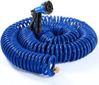 Therwen 100 ft Recoil Garden Hose with 8 Pattern Nozzle, Blue by Therwen