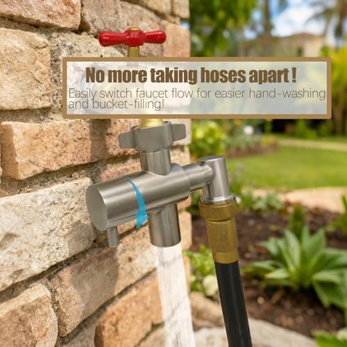 G-Sunny Stainless Steel Multi-Function Outdoor Faucet with Garden Hose Adapter, Garden Hose Splitter with Extra Tap for Hand Washing, Bucket Filling - Image 5