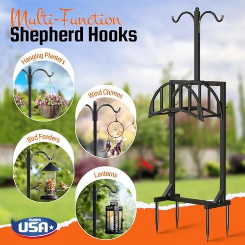 2 Pack Garden Hose Holder, Water Hose Stand for Outside with 4 Stake and 2 Shepherds Hooks, Freestanding Hose Storage Holds 150Ft, Heavy-Duty Metal Hose Hanger Rack for Yard, Lawn, Farm - Image 6