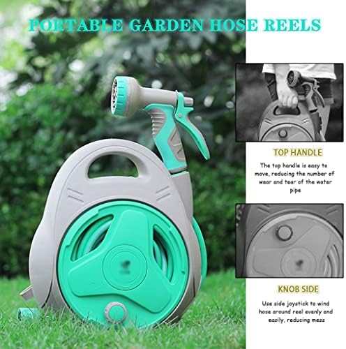 Hose Reel Cart Garden Hose Reels for Outside Retractable Handheld Outdoor Hose Reels, Hand Crank Hose Organiser, Compact Portable Hose Cart, with Water Gun (A Hose Cart+15m Pipe) - Image 4