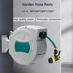 1/2 in x 65 ft Retractable Garden Hose Reel, 180° Rotatable Wall-Mounted Water Hose Reel with 8-Pattern Spray Nozzle, Auto-Rewind & Anti-Kink, for Garden Watering, Car Washing, Pet Bathing - Image 4