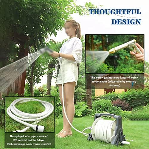 Hose Reel Cart Garden Hose Reels Wall Mount Floor Cleaning Hose Cart, Watering Hose Organizer, Household Portable Irrigation Tools, with High Pressure Water Gun (Color : A, Size : Hose Cart+15m Pipe - Image 5