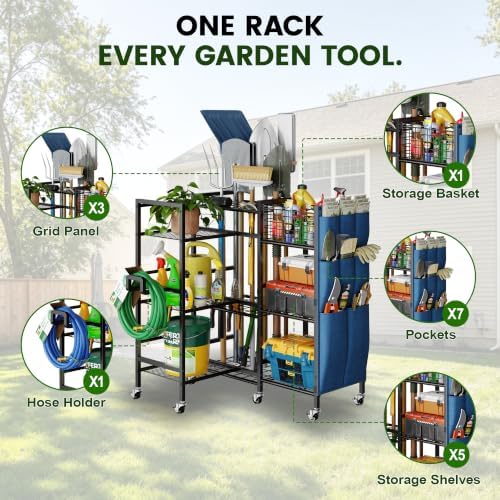 keomaisyto 3-Sided Garden Tool Organizer with Wheels, Garage Storage Rack - Image 4