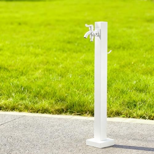High-End Vertical Square 304 Stainless Steel Garden Hose Holder with Double Faucet, Antifreeze Design for Patio & Backyard - Durable & Stylish (White C) by Unknown