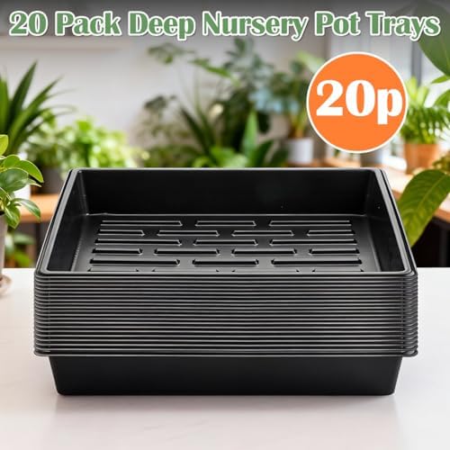 RooTrimmer 20 Pack Nursery Pots Trays (16.5"x13.2"x2.8"), Plastic Seed Starter Trays, Durable Carrying Seedling Starter Tray, Reusable Tray for Planting and Collecting Drainage Water (Black) - Image 3