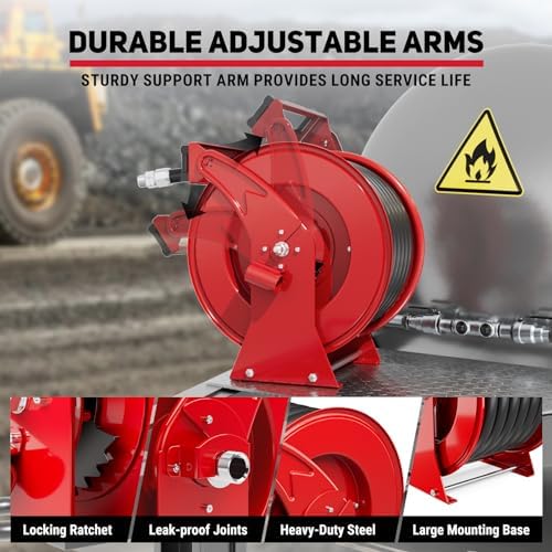 Fuel Hose Reel 1" x 50 ft, Retractable Diesel Reel with Fueling Nozzle - Image 4