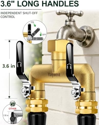 2-Way Garden Hose Splitter, Heavy-Duty Brass, 3/4" GHT, Black - Image 6