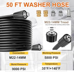 Brass Power Washer Gun and Hose Kit, Pressure Washer Gun with 50FT Washer Hose & 2 Extension Wands, 40" Adjustable Length with 3/8" Quick Connect, M22 Fitting, 5 Nozzle Tips,4350PSI - Image 3