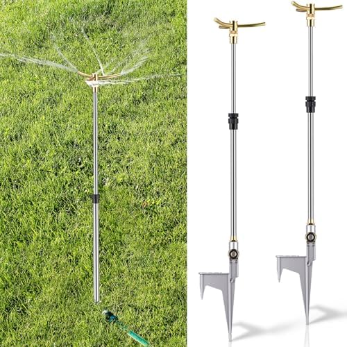 Funnymoom 2 Pack 3-arm Rotating Telescoping Sprinkler 360 Degree Swivel Garden Sprinkler High Rise Lawn with Step Base up to 41.7 Inch for Large Area Coverage (Silver) by Funnymoom