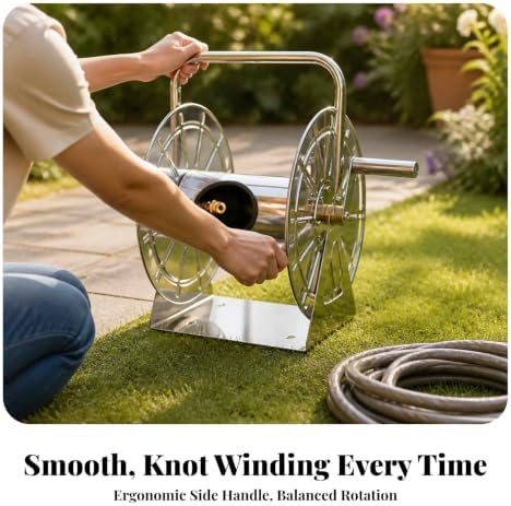 Heavy Duty Hose Reel with Hand Crank | Stainless Steel, Manual, Hardware, for Garden, Gardeners, 60M - Image 5