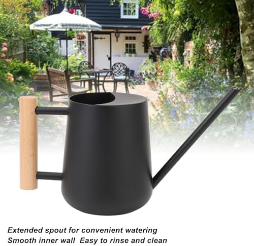 Indoor Watering Can with Long Spout, 16oz Metal Watering Can Plant Watering Can Mini Watering Can with Wood Handle for Indoor Plants, Bonsai Outdoor Garden Flower (Black) - Image 2