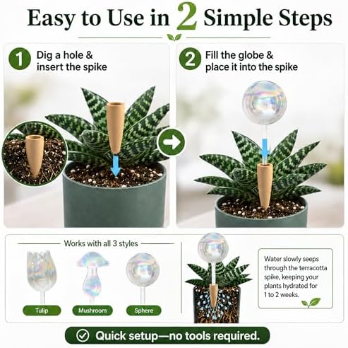 HyJeryty Non-Clogging Iridescent Ball Plant Watering Globes with Terracotta Spikes, Hand Blown Glass Self Watering Planter Insert, Watering Bulbs for Indoor Small & Medium Potted Plants (3 Pack) - Image 5