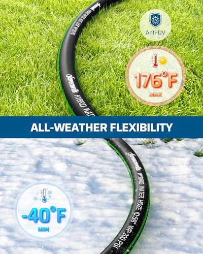 DEWENWILS Garden Hose 5/8" × 50ft, Heavy Duty, Flexible, Lightweight Hybrid Water Hose with Swivel Handle in Solid Aluminum Fittings, No Kink, CE & RoHS Listed, Black+Green - Image 5